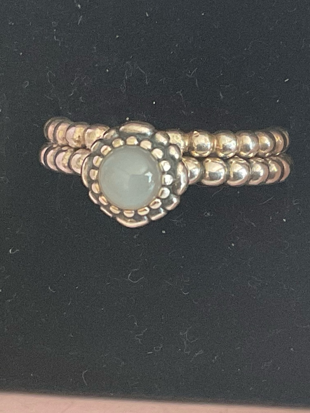 Set of two Sterling Silver Beaded Rings, one with Aqua Blue / Grey Stone